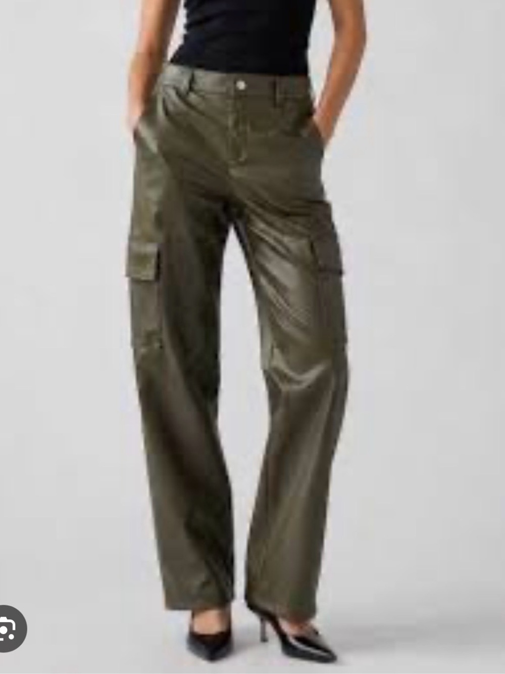 Zara Olive Green Faux Leather Cargo Pants